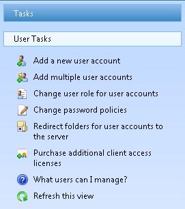 Windows Small Business Server 2011 Standard Console Tasks